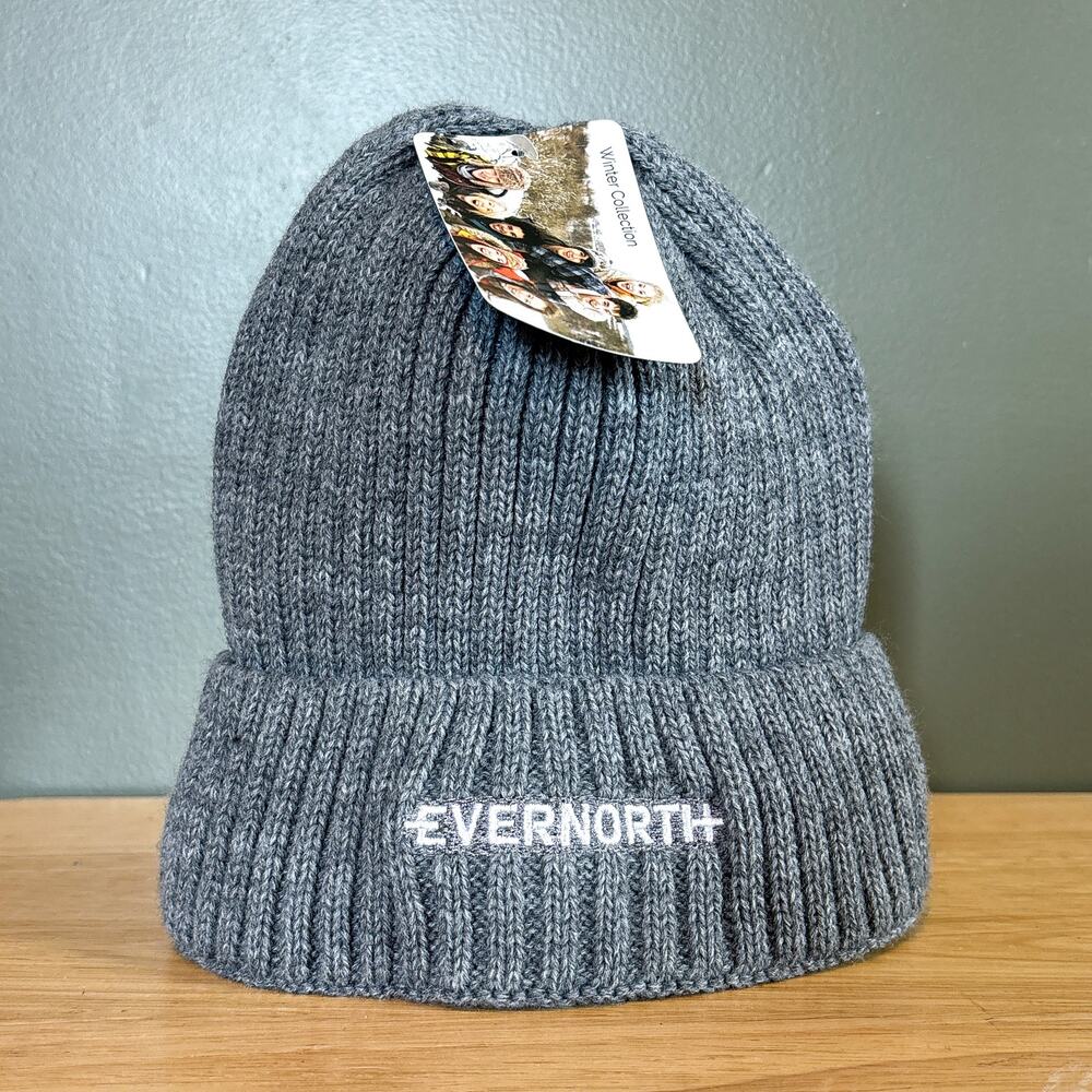 Evernorth Gray Ribbed Knit Fleece Lined Cuffed Beanie Hat One Size